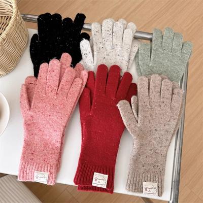 Star Point Knitted Gloves for Women From Korea Cute Five Finger Windproof and Warm Cycling Gloves for Students