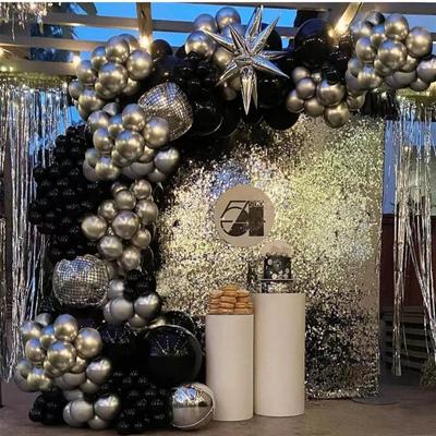 4D Disco Exploding Star Balloon Metal Chrome Silver Black Balloon Baby Shower Birthday Disco Ball Decoration