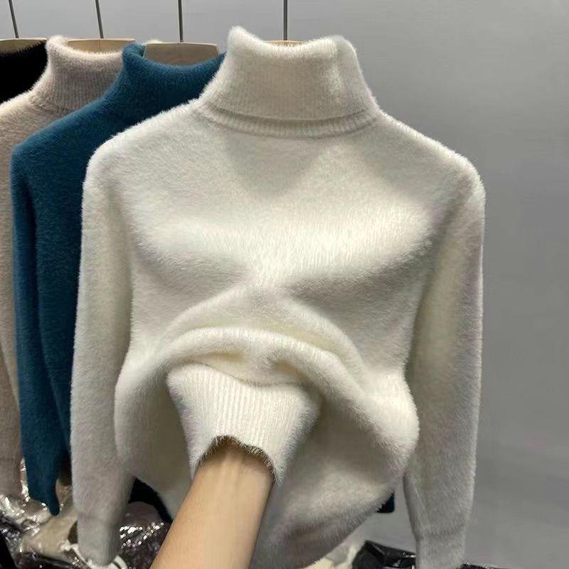 Men's Faux Mink Fur High-Neck Sweater: Trendy Loose Warm Korean Style Knitwear for Autumn and Winter