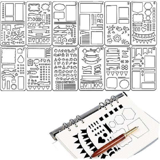 

Набор шаблонов для гибкой записи, сделанный вручную, Трафареты для планировщика, Универсальные трафареты, которые подходят для любого планировщика 12 Pack Set