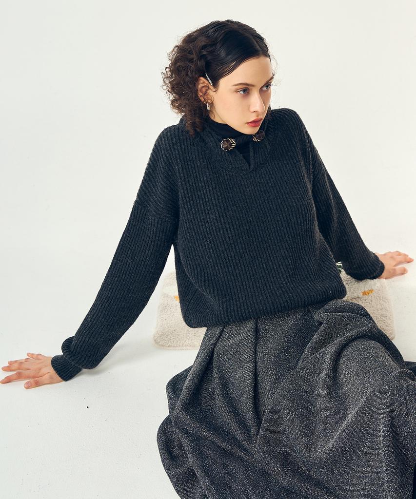 Pelimela Fastener Point Hoodie Knit (Charcoal)