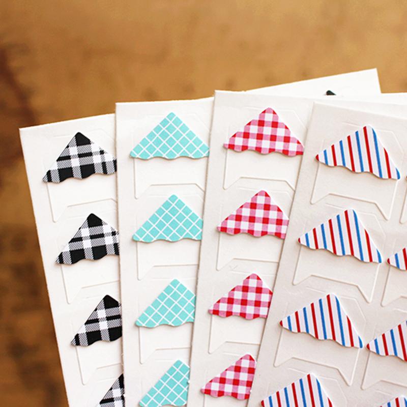 96 Pcs/Lot (4 Sheets) Retro Plaid Stripes Corner Paper DIY Stickers For Photo Album Fitting Frame Albums Decoration Scrapbooking