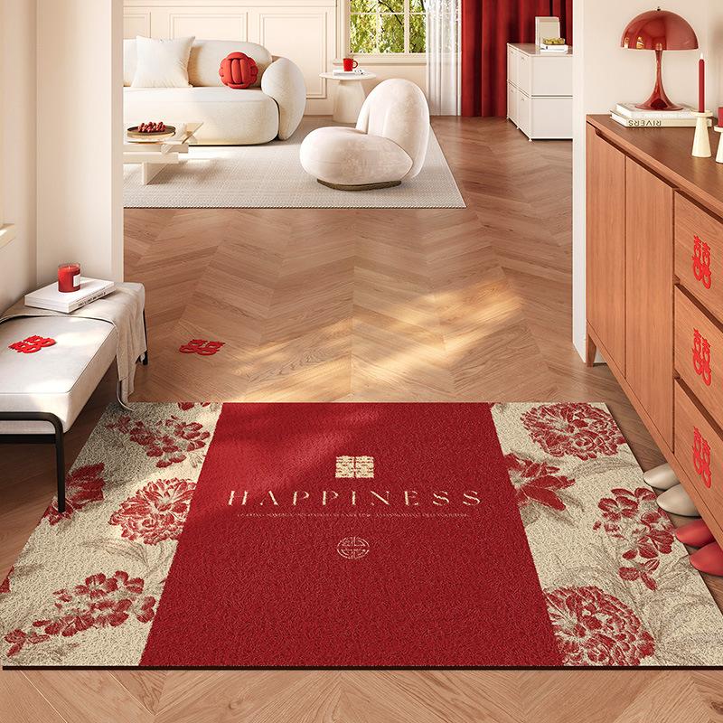 Wedding Entrance Door Floor Mat Red Festive Wedding Room Arrangement Doormat Entrance Door Silk Ring Foot Pad Non-Slip Can Be Cut