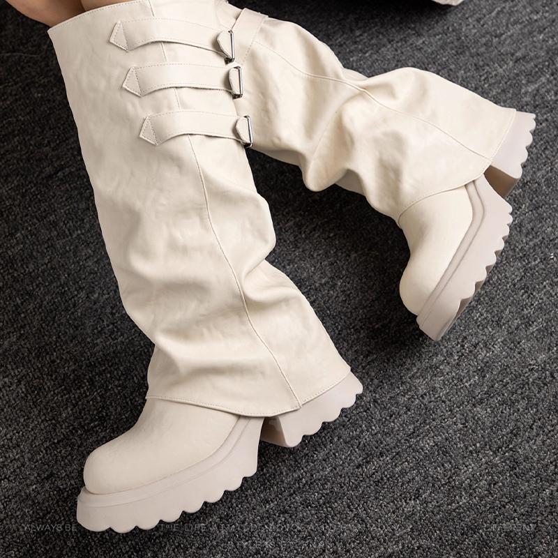 

Модные женские туфли на высоком каблуке, высокие ботинки, дизайнерская массивная обувь, зимняя мода, готические челси, женские 2025, новые, повседневные, уютные, женские ботинки 39 бежевый