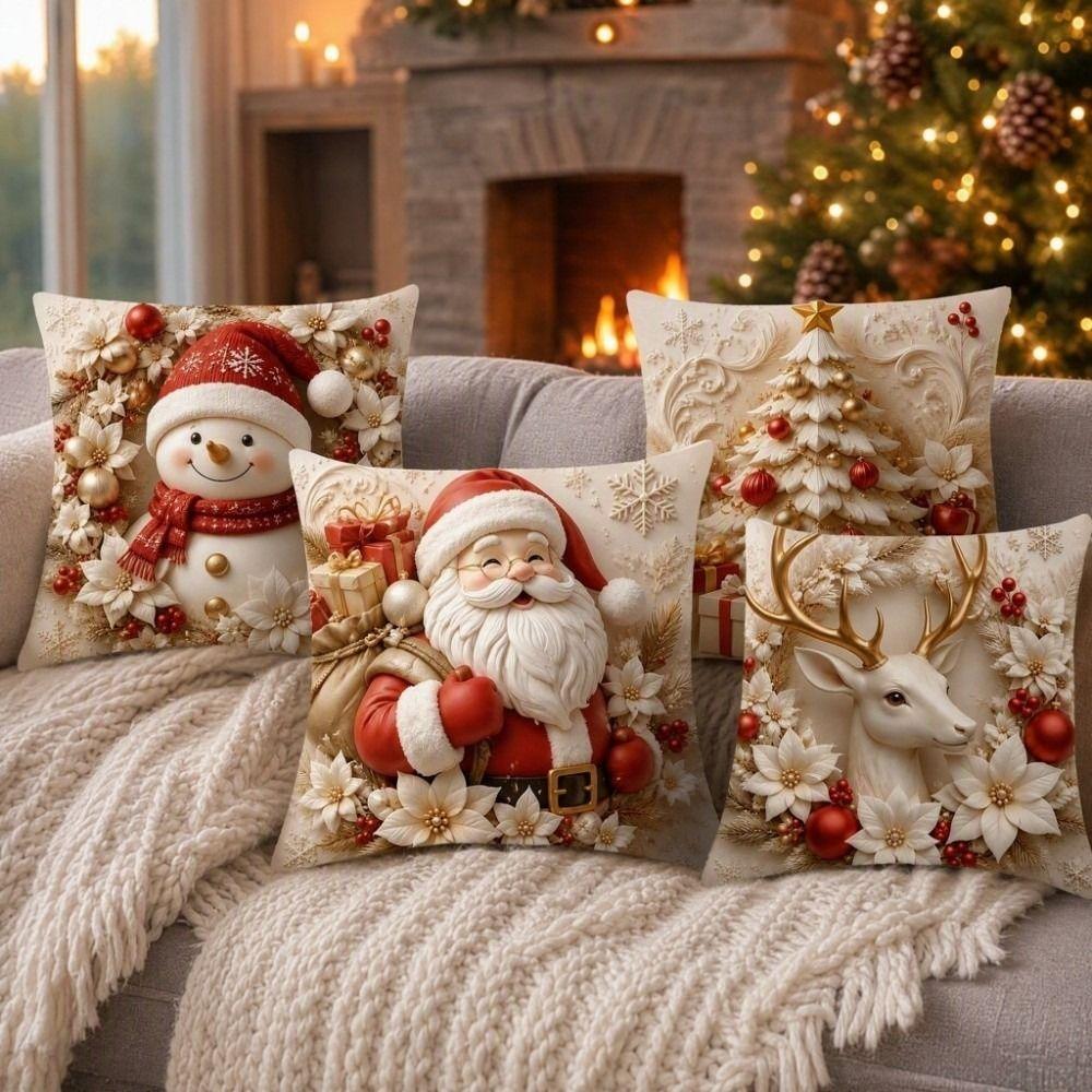Elk Deer Christmas Pillow Cover Soft Xmas Tree Pillowslip Snowman Pillow Cover Farmhouse Couch