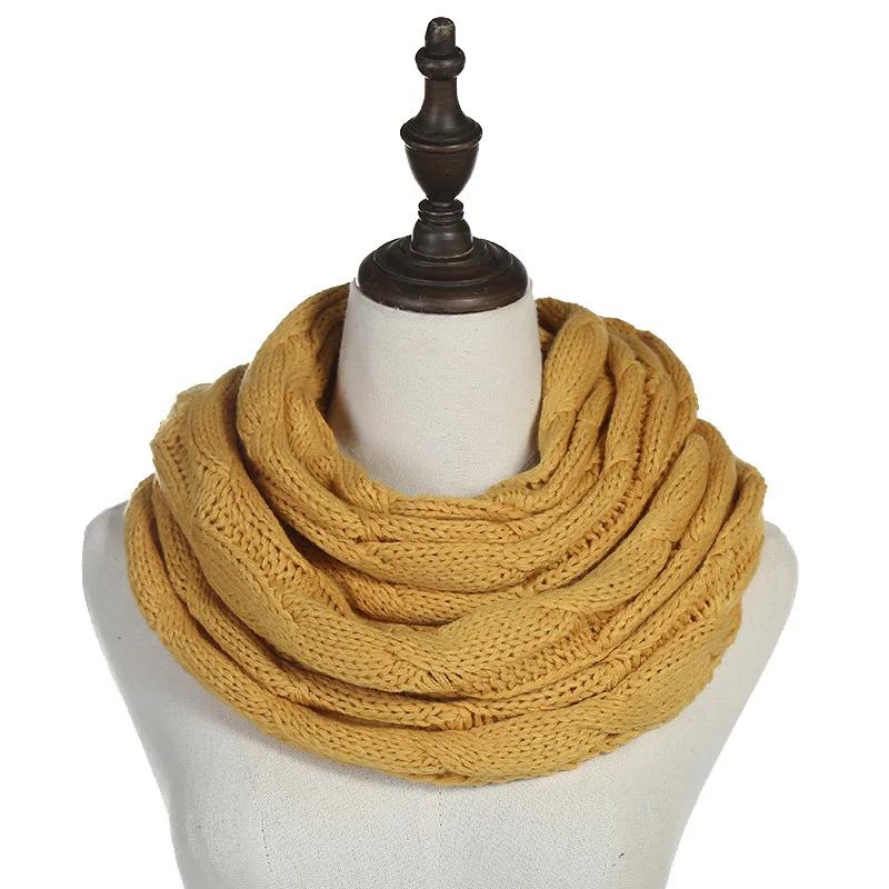 New Women Solid Color Cable Knitting Wool Snood Infinity Scarf Winter Neck Warmer Cowl Collar Circle Scarves AC041