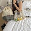 Summer vacation drawstring lined fishing net woven bag