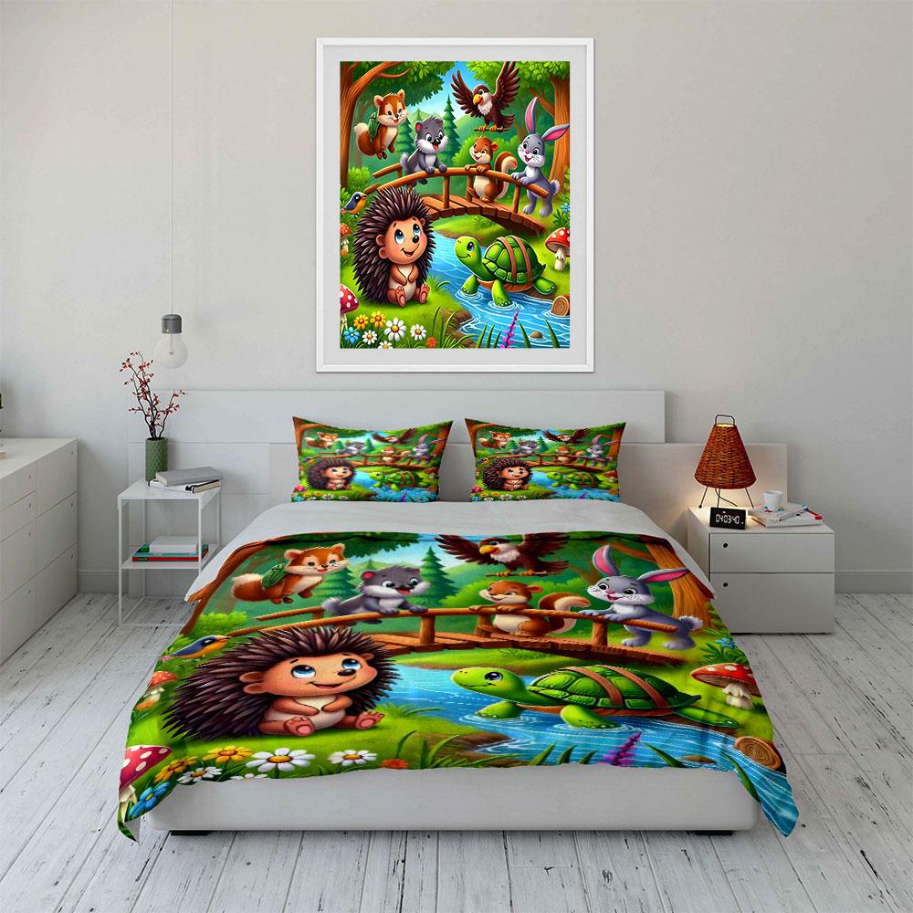 Forest Animal Cartoon Decor Set Multiple Sizes Kid'S And Adults' Bedroom Exquisite 3Pc Bedding Set, Gift