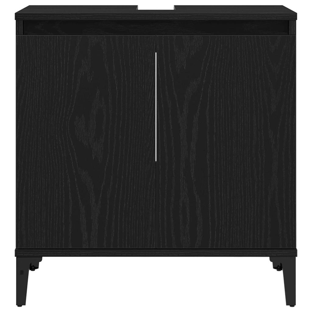 Black Oak Bathroom Sink Cabinet, Triangular Black Legs, Large Storage Space, 58x33x60 Cm Made of Particle Board.