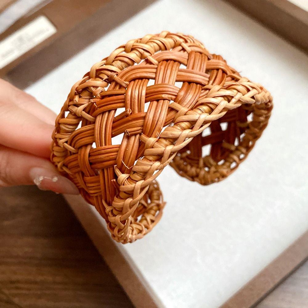 Handmade Rattan Woven Bracelet Bird Nest Shape Bohemian Braided Bracelet  Vacation
