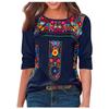 Women's  Ethnic Bohemian Print Round Neck Long Sleeve Loose T-Shirt