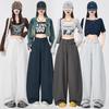 American-Style Ruffled Waistband Cargo Pants: 2026 Fashionable Slimming Women's Wide-Leg Balloon Pants for Spring/Summer