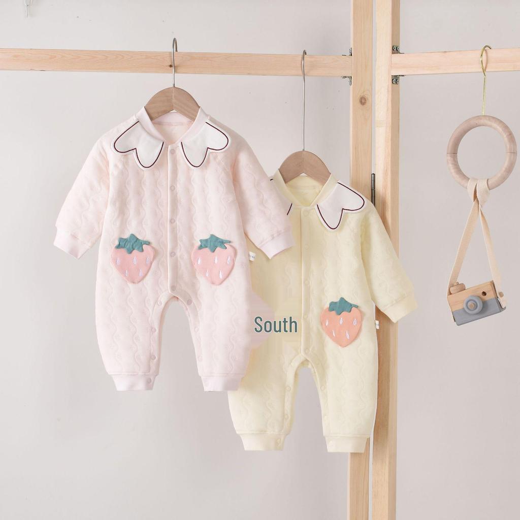 Baby Lapel Romper: Cozy Three-Layer Jumpsuit for Newborns - Perfect for Spring, Autumn, and Winter Outings