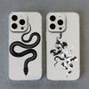Luxurious Black White Flower Snake Clear Phone Case for IPhone X XR XS 14 13 12 11 Pro Max Mini 7 8Plus Unique Dragon Back Cover