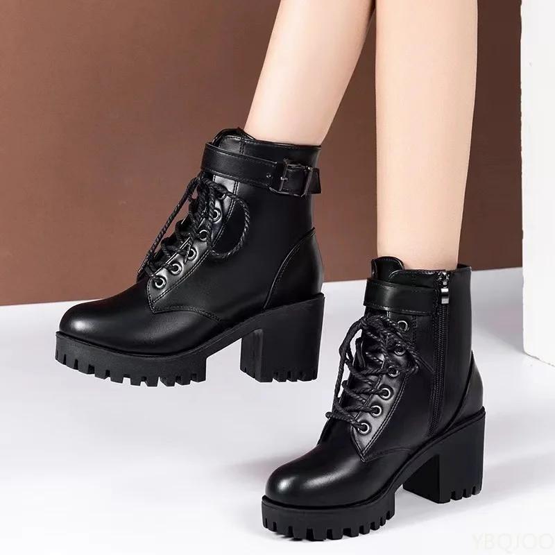 Fashion Women's Fashion Boots Side Zip High Heels Round Head Thick Heel Wear Resistant Boots Outdoor Daily Commute Women Shoes