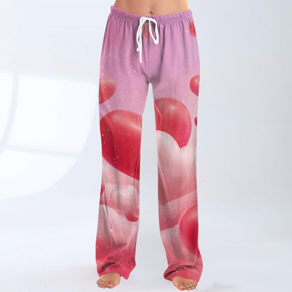 Women's Fashionable Loose Casual Trousers With Valentine's Day Heart Print