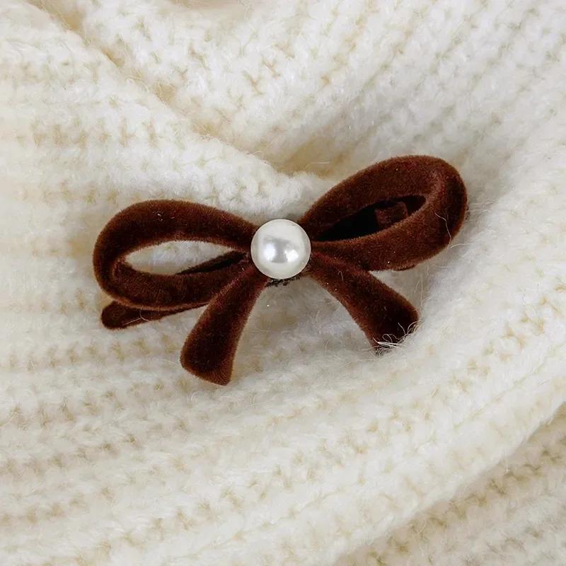 Retro Flocked Pearl Bow Christmas Hair Clips for Woman Girls Sweet HairPins Child Cute Bow Barrettes Fashion Hair Accessories