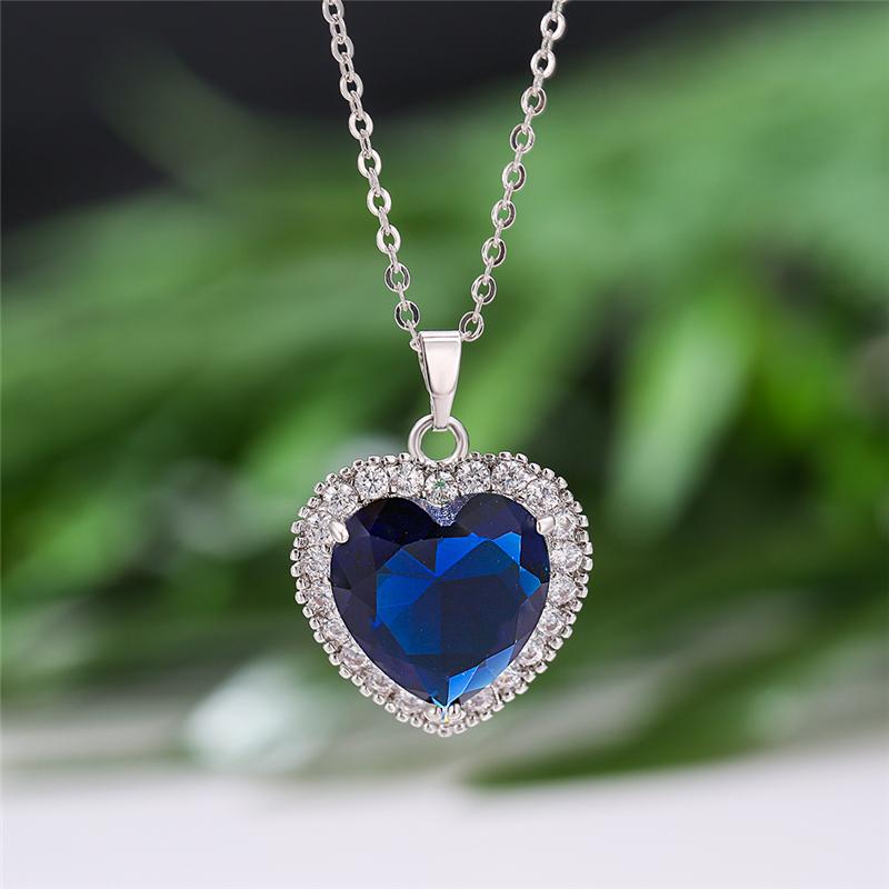 Rainbow Cubic Zirconia Heart Pendant Necklace Heart Stone Silver Clavicle Chain For Women Anniversary Jewelry