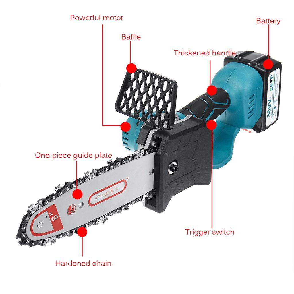 388V 1500W 10Inch Electric Saw Chainsaw Brushless Motor w/ 1/2 Batteries Woodworking Cutter Tool For  Battery