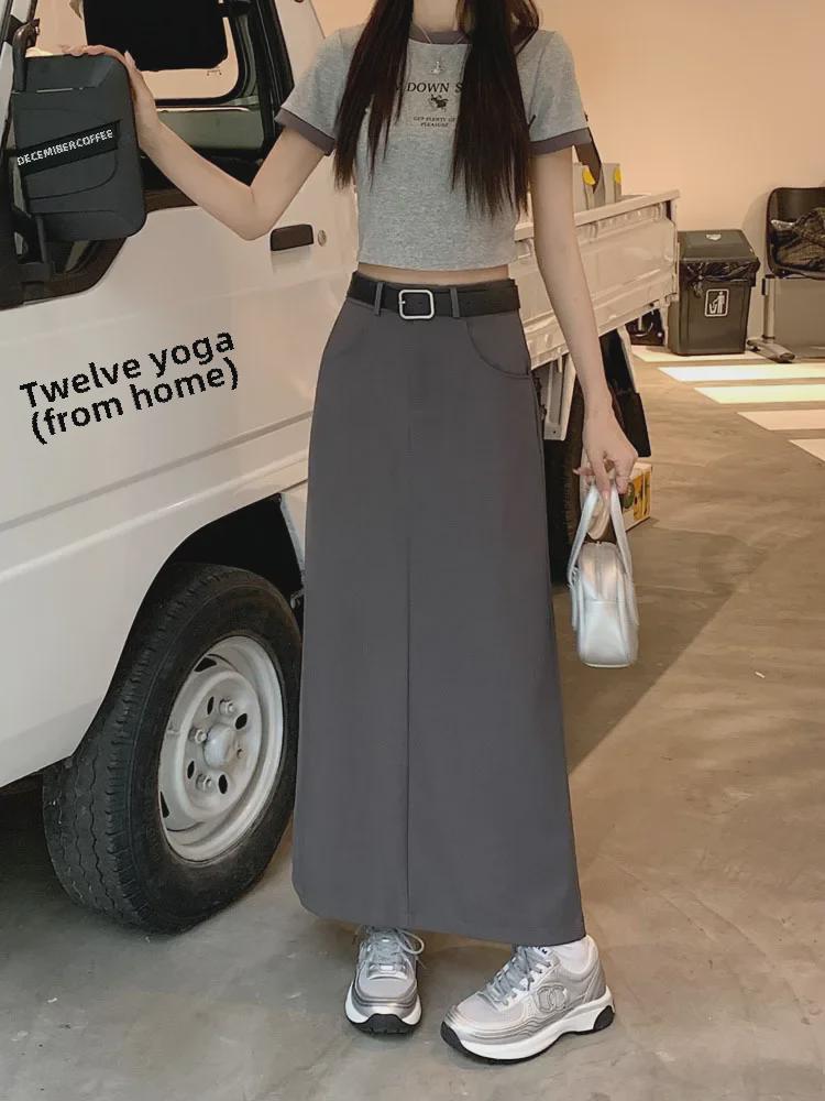 High Waist Summer A-Line Skirt for Women - Black & Gray, Medium Length, Slim Fit
