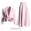 Collar Splicing Three-dimensional Rose Suit Coat + Pleated High-waist Skirt Set Two-piece Women's