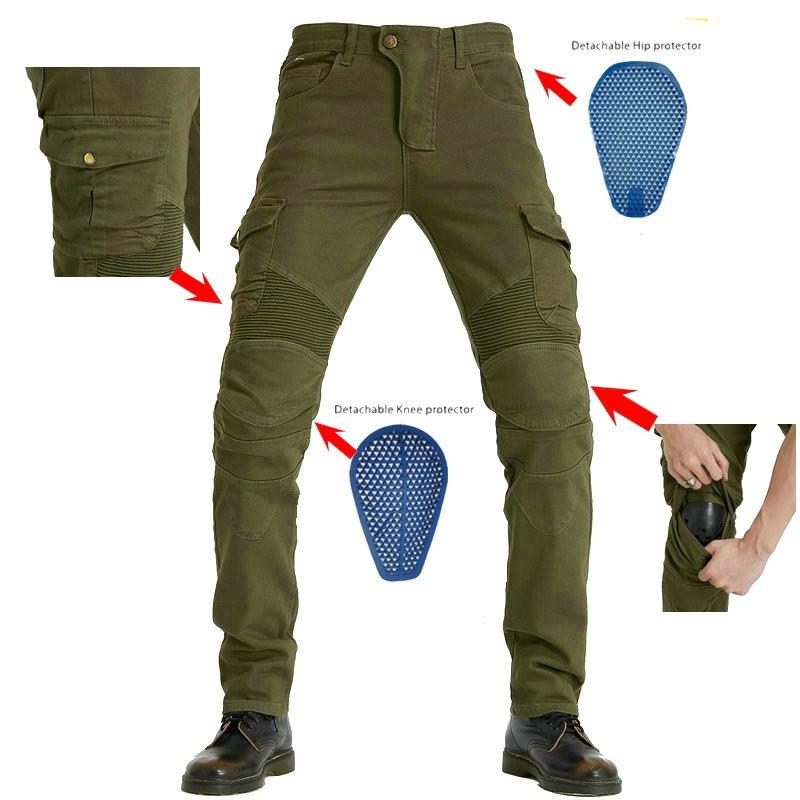 Mens Motorcycle Riding Pants With Integrated Protection Pads All-Season Stretch Cotton Biker Trousers Street Track Use
