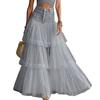 Women Skirt, High Waist Mesh Splicing Skirt, Soft Breathable Patchwork Hip Covering Versatile Maxi Skirt for Party Beach Wedding Night Out