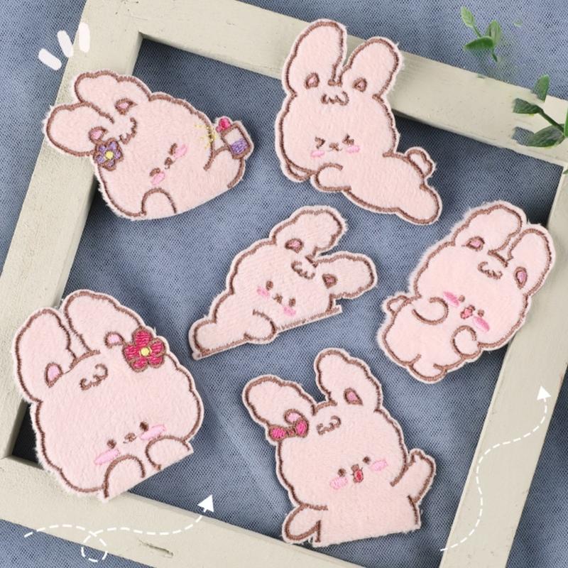 6 Pcs Cartoon Rabbits Iron On Patches Applique Patches Animal Repair Patches Embroidery Patches for Clothes Decoration