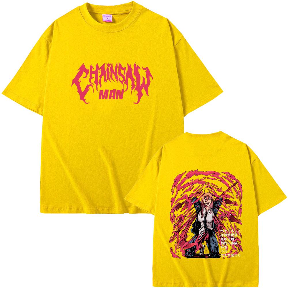 Anime Chainsaw Man Power Double Sided Printed T-shirt Summer Men's Women's Fashion Casual Oversized Streetwear Manga Lovers Gift