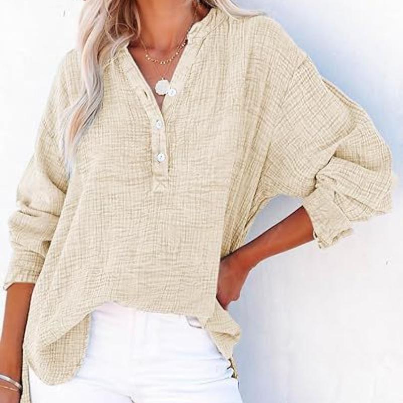 Fashion Spring Pleated Button Long-sleeved T-shirt Solid Color Blouse Blouse Loose Pullover