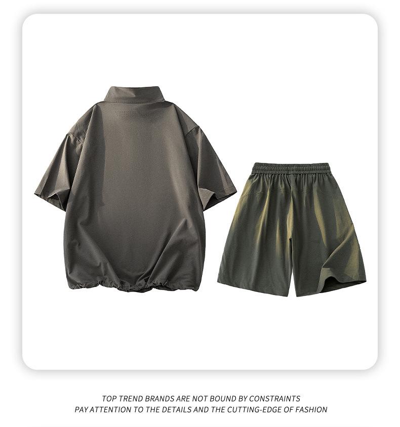 Plus Size Ice Silk Quick-Dry Outdoor Sports Set: Short Sleeve Half-Zip T-Shirt & Breathable Shorts