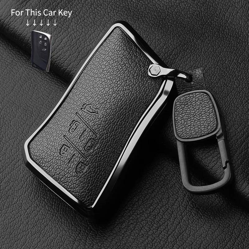 5 Button Metal and Leather Car Key Case Cover For Lexus LM350h LM500H  2024 Car Key Case Protect Fob