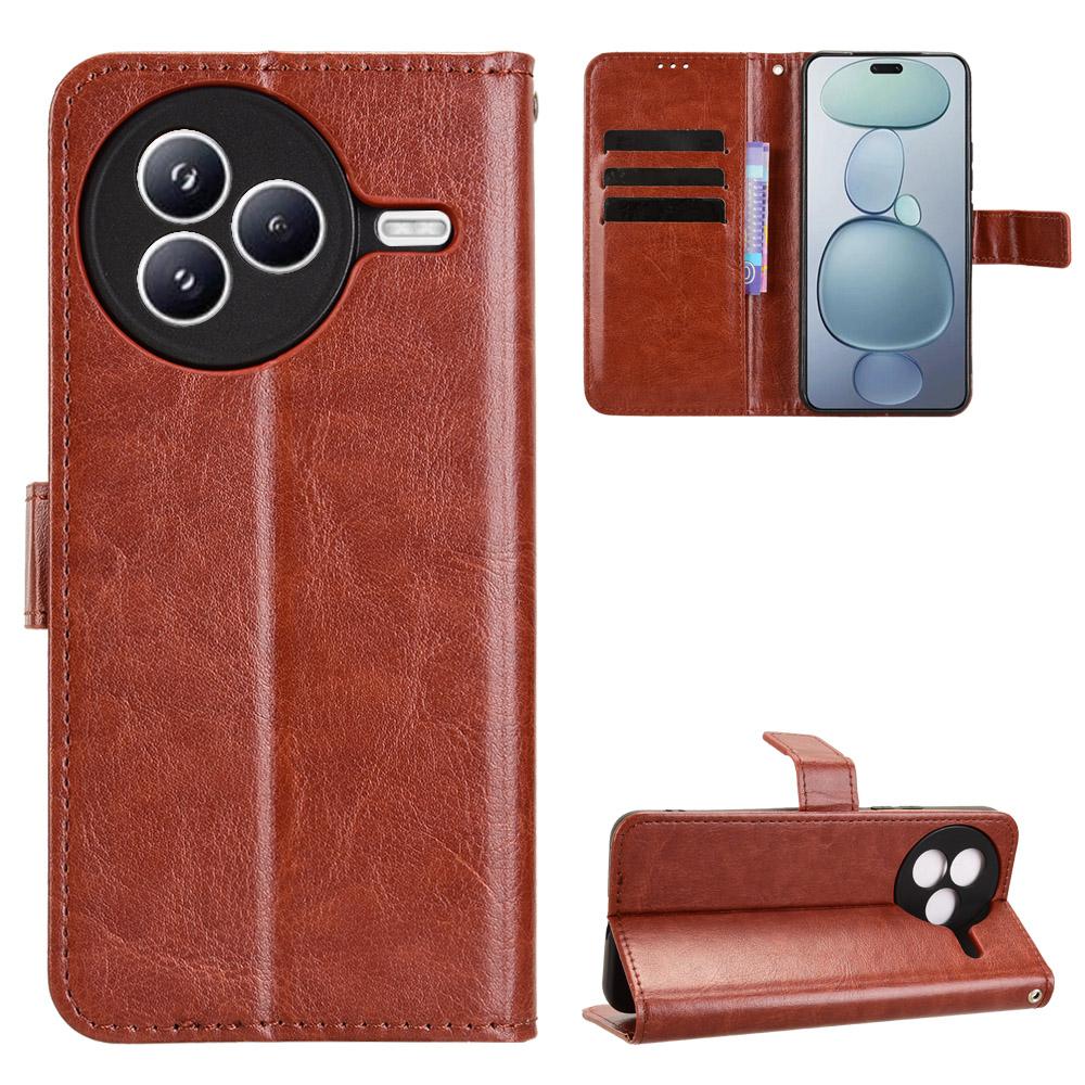 

For Xiaomi Civi 5 Pro 5G PU Leather Case with Strap Crazy Horse Texture Phone Wallet Cover Brown