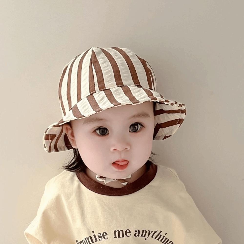 Striped Pattern Double Sided Baby Bucket Hat Breathable Panama Bonnet  Beach
