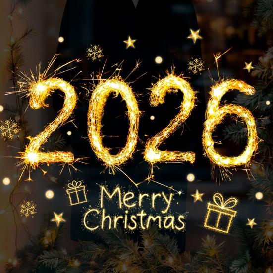 Christmas Glass Stickers 2026 Number Blessings Golden Flame Effect Waterproof Easy To Apply New Year Window Decals