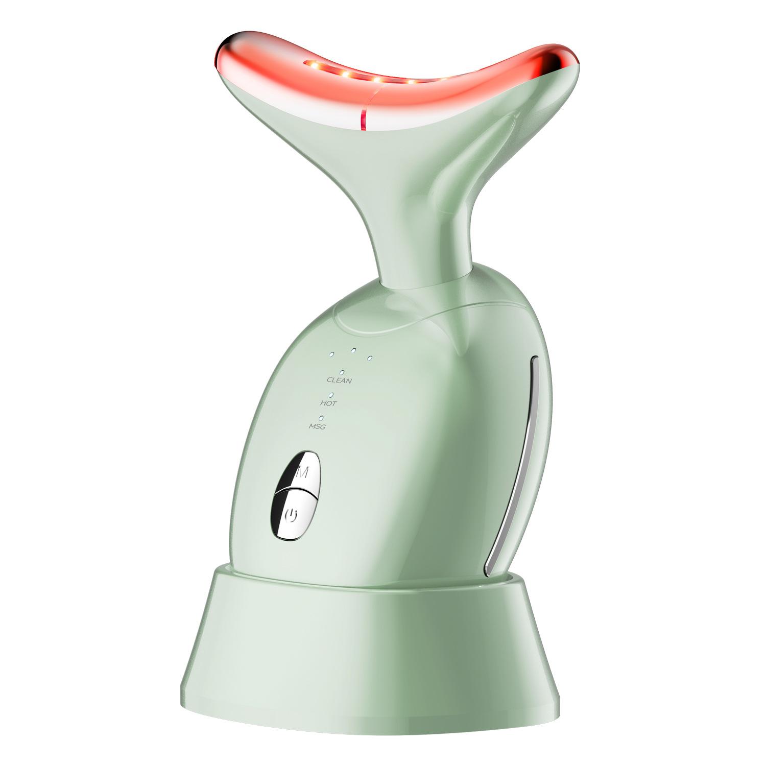 

Массажер для шеи с подогревом и вибрацией, световым рисунком, подтягивающее косметическое устройство, инструмент для лифтинга и омоложения лица зелёный