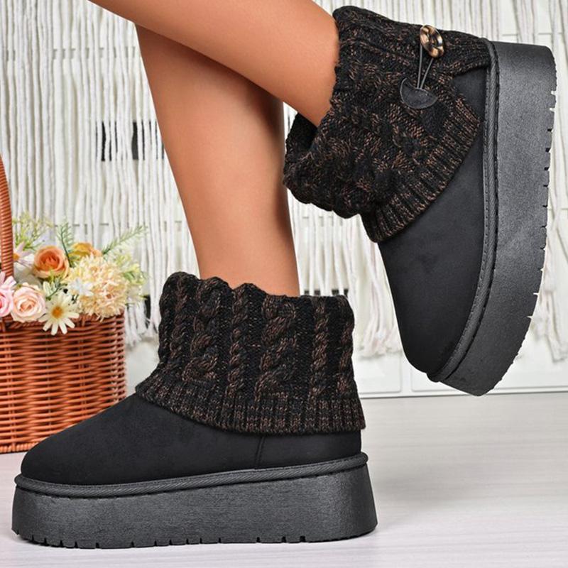 Fashion Plush Size Thick Bottom Snow Boots Women Faux Suede Knitted Snow Boots Woman Winter Comfortable Short Plush Warm Botas Female