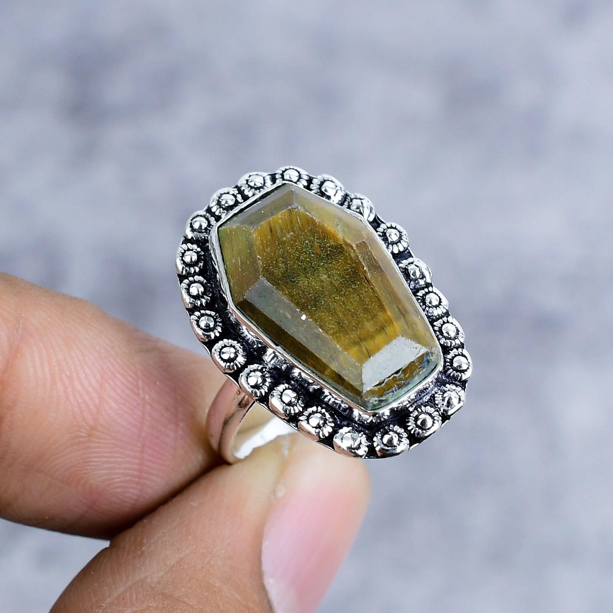 

Tiger Eye Gemstone Handmade 925 Sterling Silver Jewelry Ring Size 8 M-2582