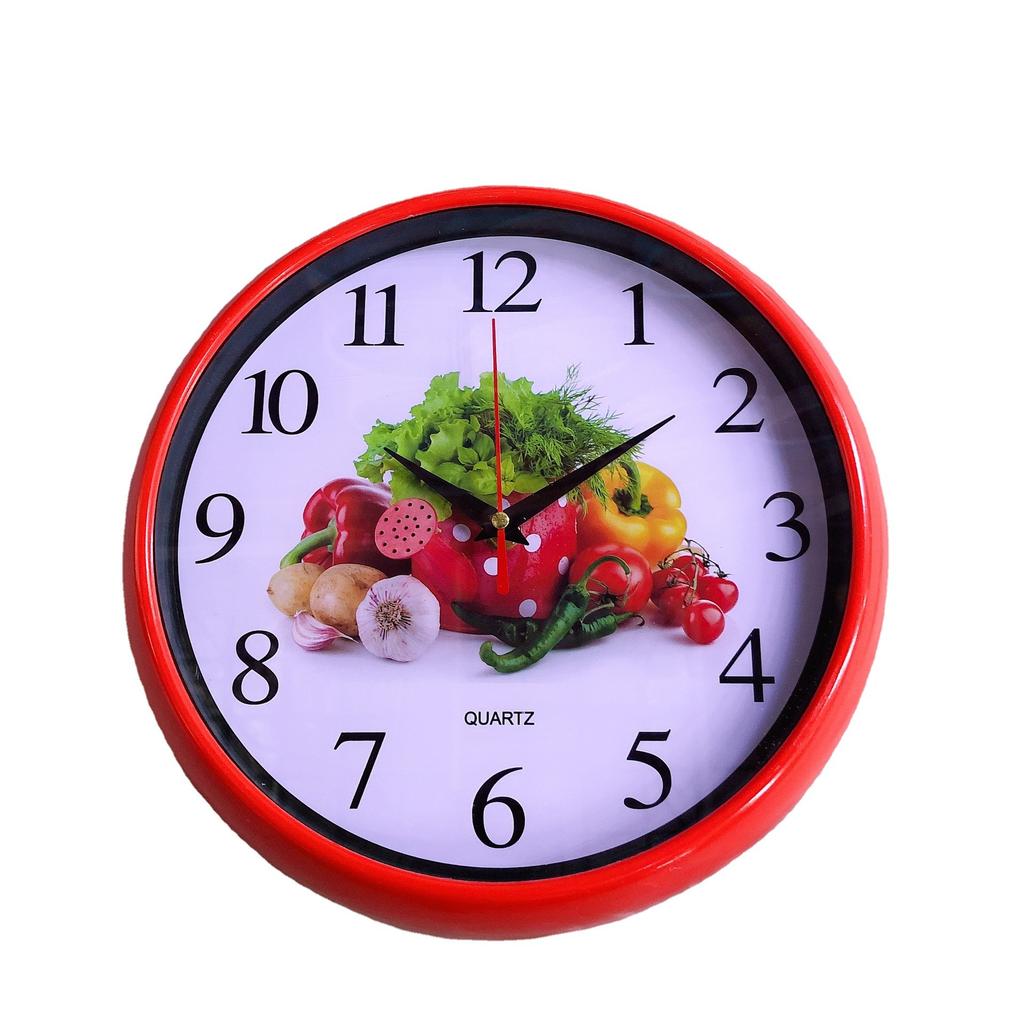 Wall clock household clock fruit cartoon digital simple round arc edge 26cm wall clock