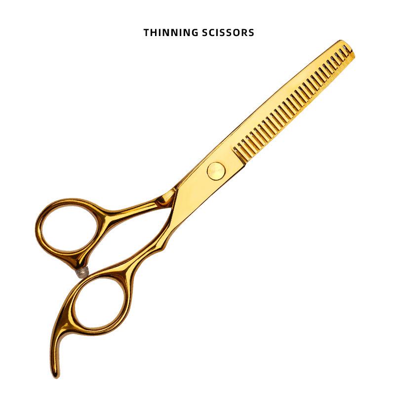 Gold Stainless Steel Professional Barber Hairdressing Scissors - Flat Tooth Thinning Scissors for Bangs