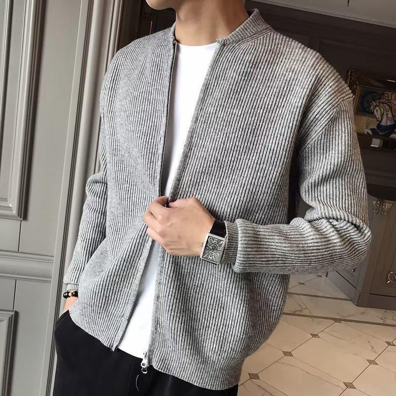 European Plus Size Men's Slim Fit Knit Cardigan - Warm Business Sweater Jacket