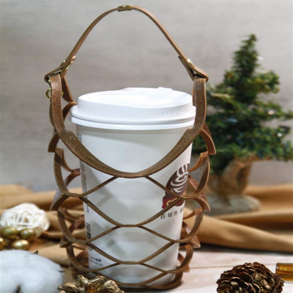 Creative Leather Mesh Cup Sleeve - Handheld PU Sleeve for Milk Tea and Coffee