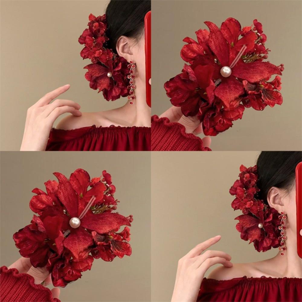 Red Chinese Style Hair Clip Butterfly Flower Hairpin Elegant Hanfu Hair Accessories  Wedding Party