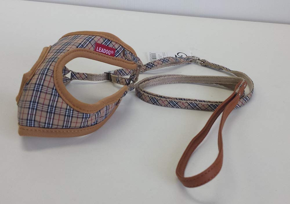 Lead Dog Collar, B Check Front Harness Lead, Brown, Size Small