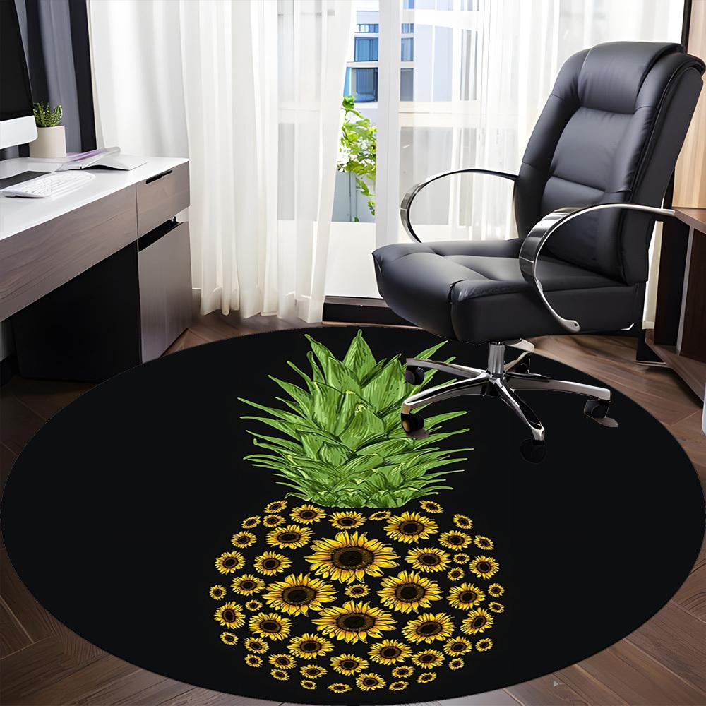 1pc Pineapple Sunflowers Office Round Area Rug, Indoor Mat Suitable ForOffice, Under Office Chairs Bedroom Living Room Home Decor T167