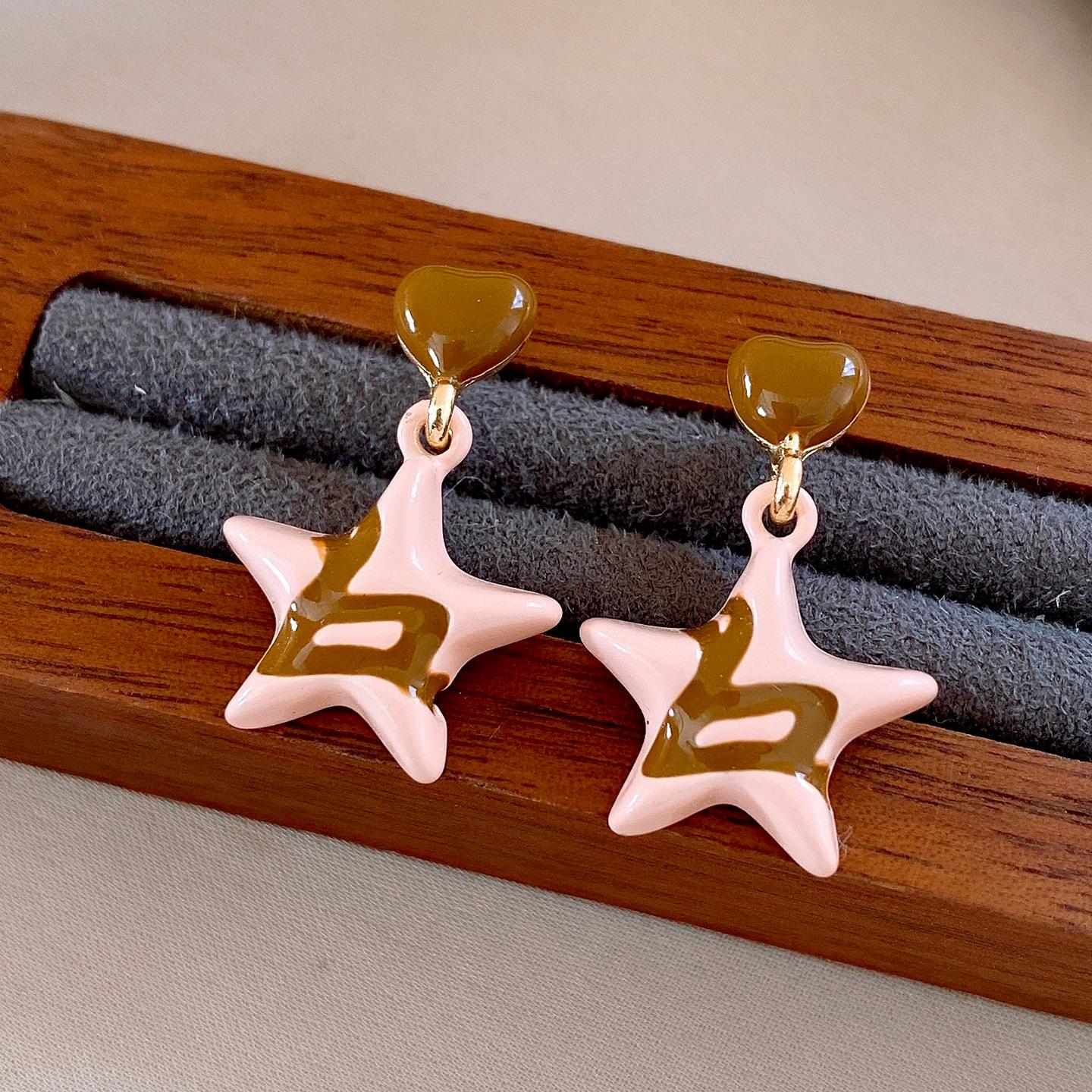 Pink drip oil love star earrings stud earrings temperament versatile fashion earrings women