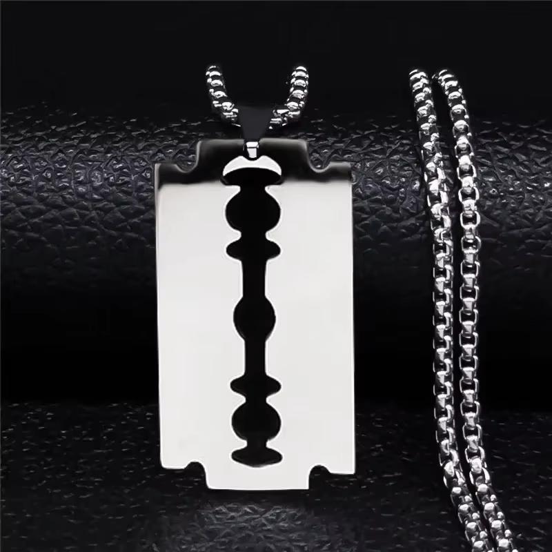 Collana Ciondolo Lama di Rasoio Hiphop Uomo Acciaio Inossidabile Forma Coltello Lama di Rasoio Rasoio Catena Gioielli N443S01