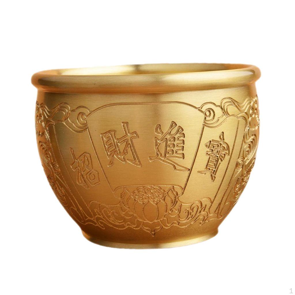 Brass Feng Shui Bowl Sculpture Bai Fu Ornament Treasure Basin for Housewarming Gift