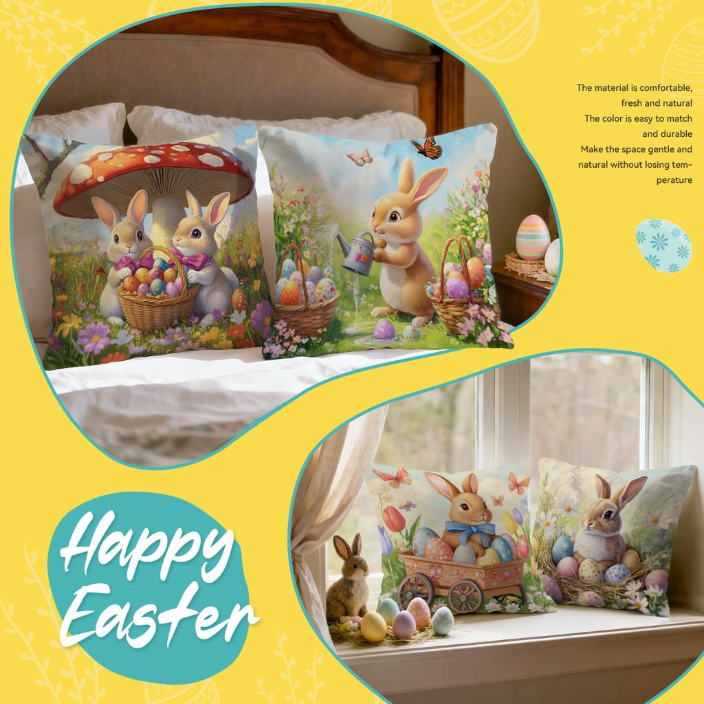 Easter Spring Rabbit Cushions Pillowcase Polyester Cushion Cover Throw Pillow Pillowcover Home Car Sofa Decor
