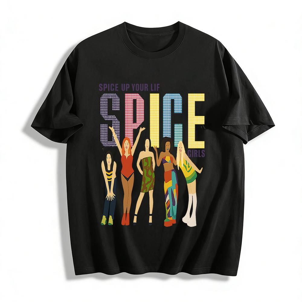 Spice Girls Spice Up Your Life Print T-shirt Retro Girl Group Fans Support Top For Women Pure cotton T-shirt XXS